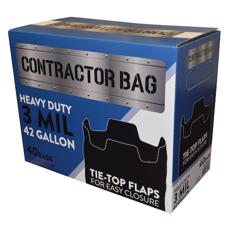 Contractor Clean-Up Bags, 42 Gal, 3Mil Black Tie-Top